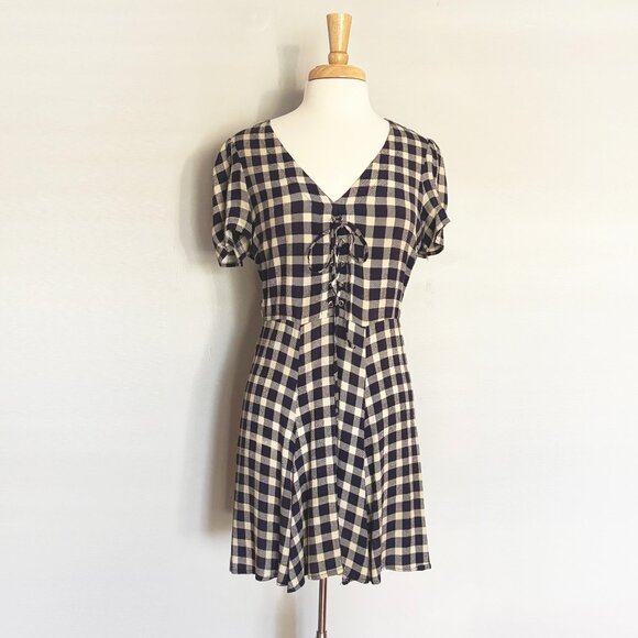 Reformation Navy Plaid Gingham Mini Dress size 6 (runs a little big) - Picture 1 of 5